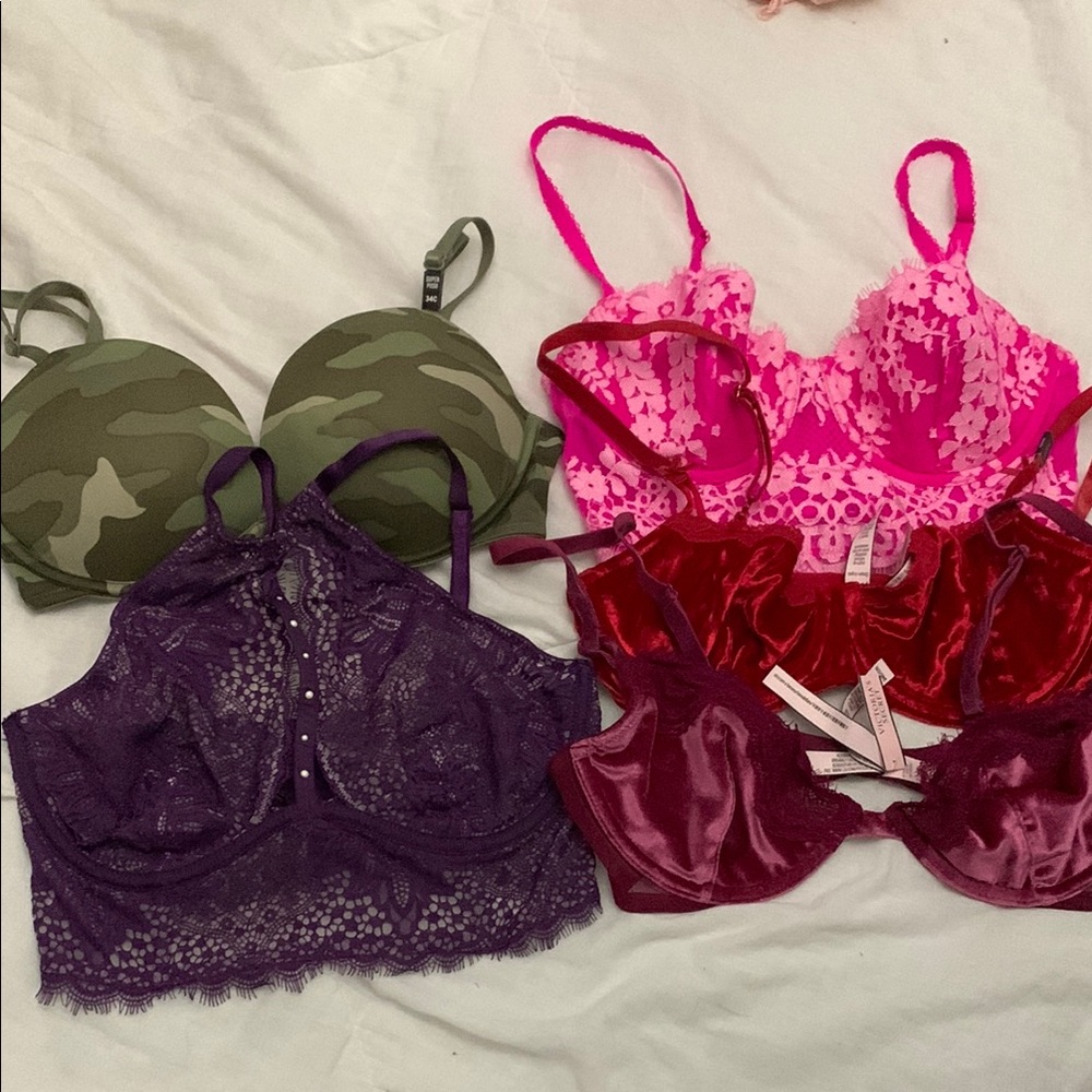 Victoria's Secret Pink and Red Lace Bras Intimates Collection
